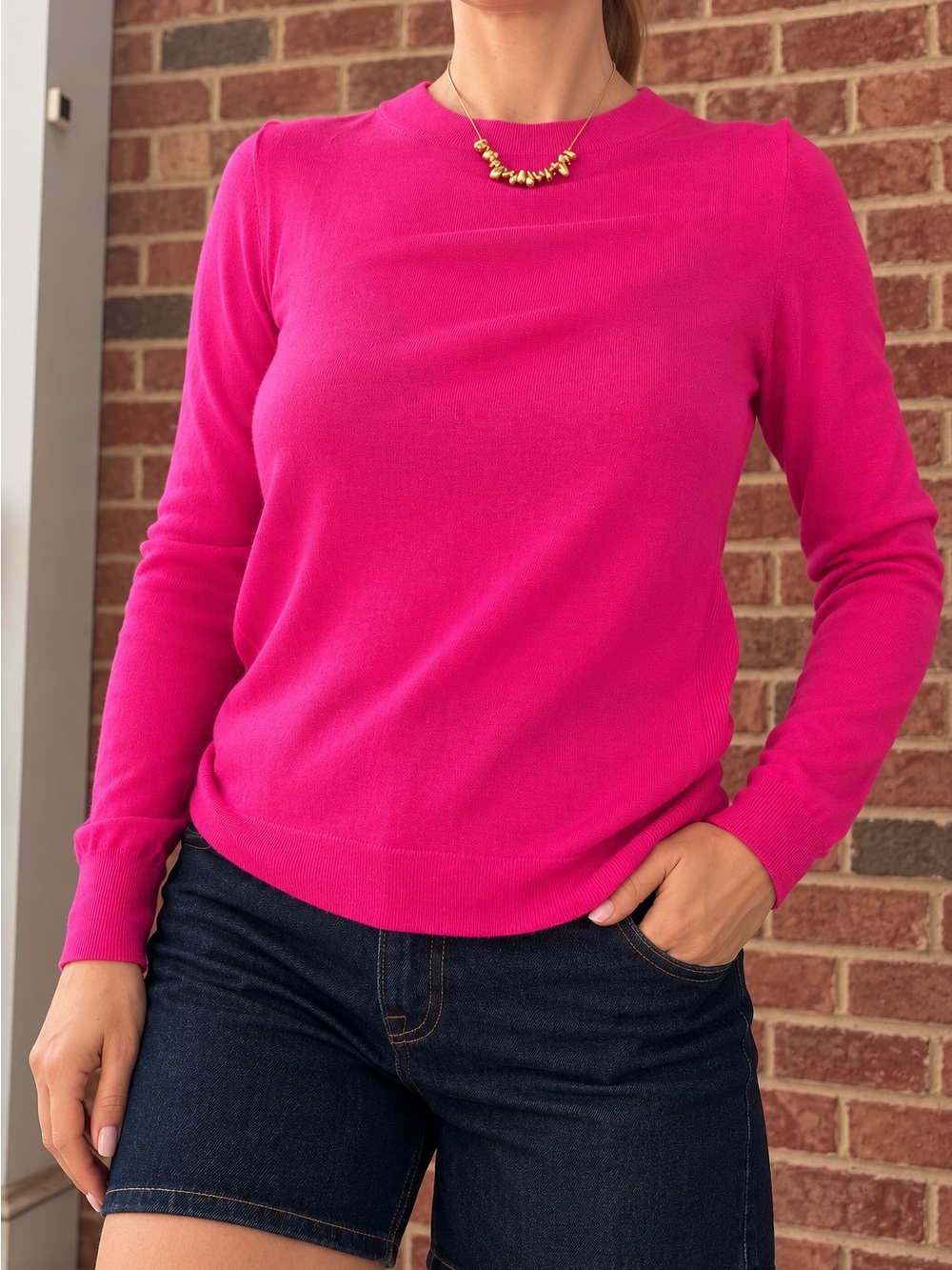 J.Crew Factory Sawyer Sweater Hot Pink Merino Wool Blend Size S